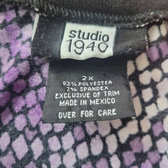 Vintage y2k square neckline purple abstract blouse office workwear professional - Picture 5 of 9